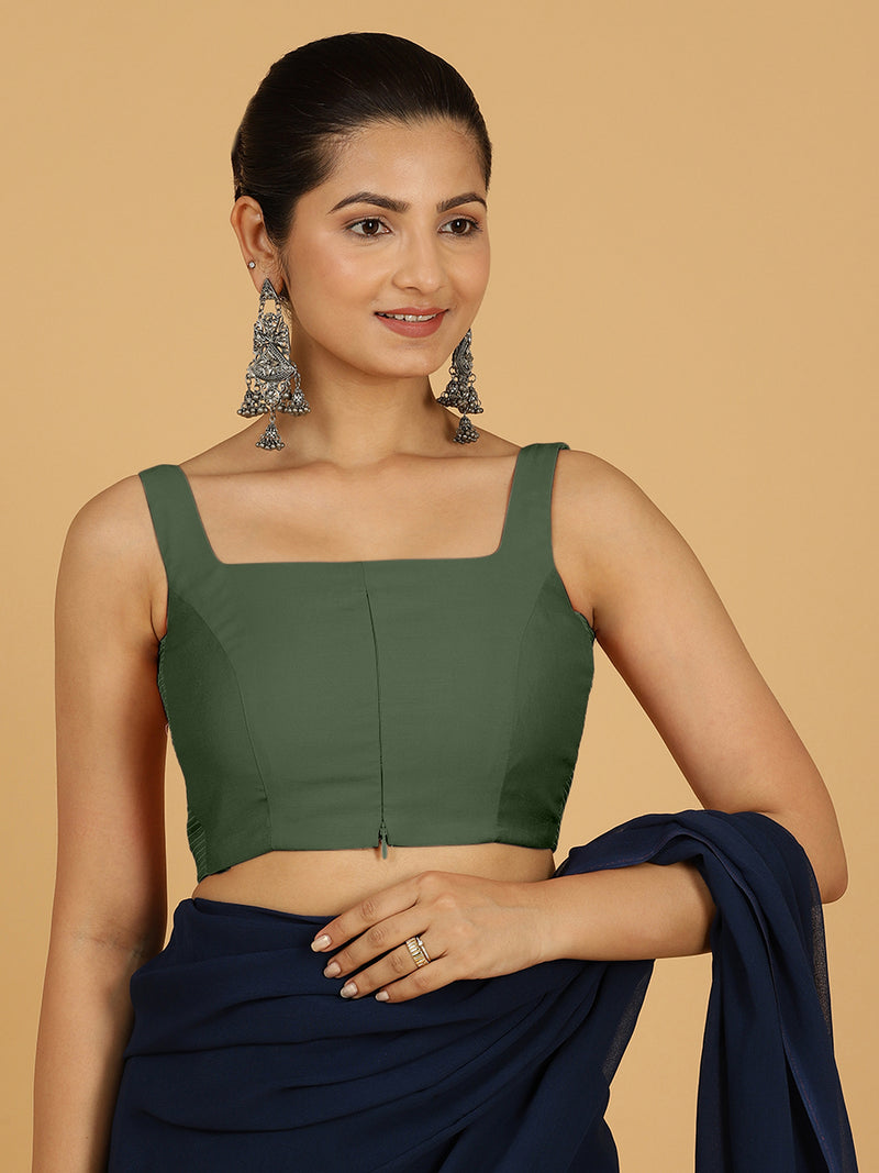Nirma x Rozaana | Saree Blouse in Pine Green-Binks