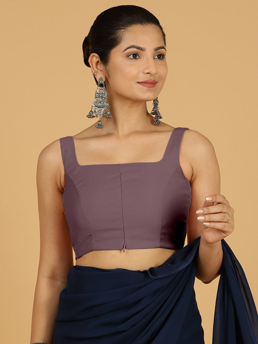 Nirma x Rozaana Saree Blouse, in Purple Viscose, featuring sleeveless and square neckline, made for daily & work (view 6).