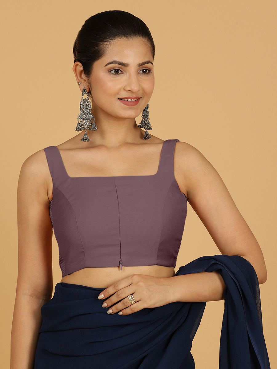 Nirma x Rozaana Saree Blouse, in Purple Viscose, featuring sleeveless and square neckline, made for daily & work (view 8).
