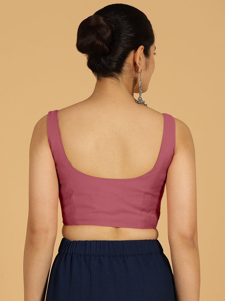 Nirma x Rozaana Saree Blouse, in Pink Viscose, featuring sleeveless and square neckline, made for daily & work (view 2).