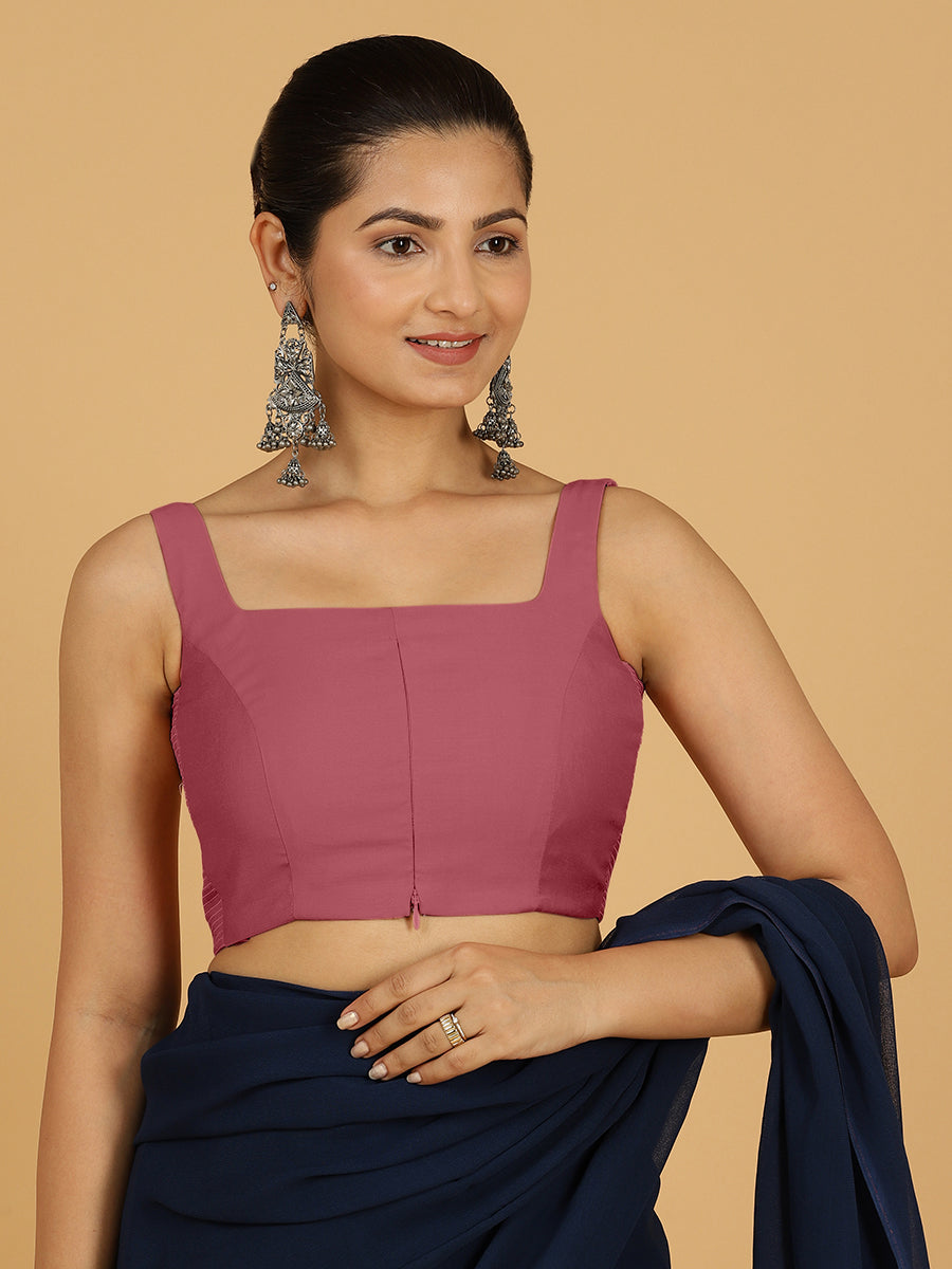 Nirma x Rozaana Saree Blouse, in Pink Viscose, featuring sleeveless and square neckline, made for daily & work (view 8).