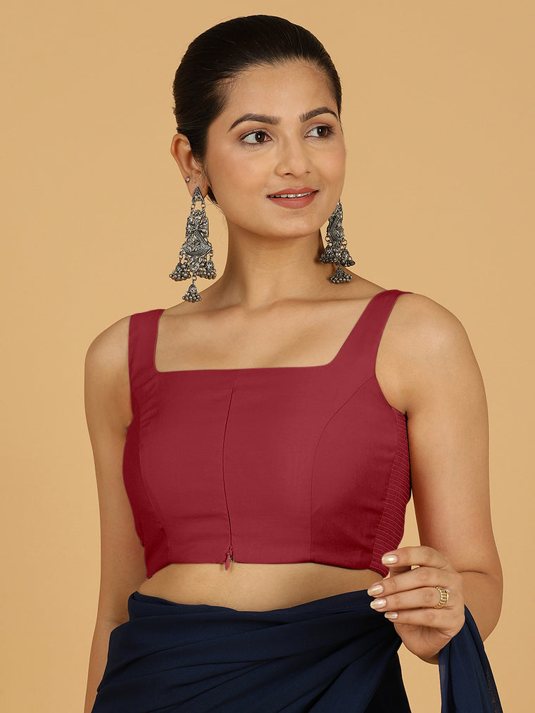Nirma x Rozaana Saree Blouse, in Red Viscose, featuring sleeveless and square neckline, made for daily & work.