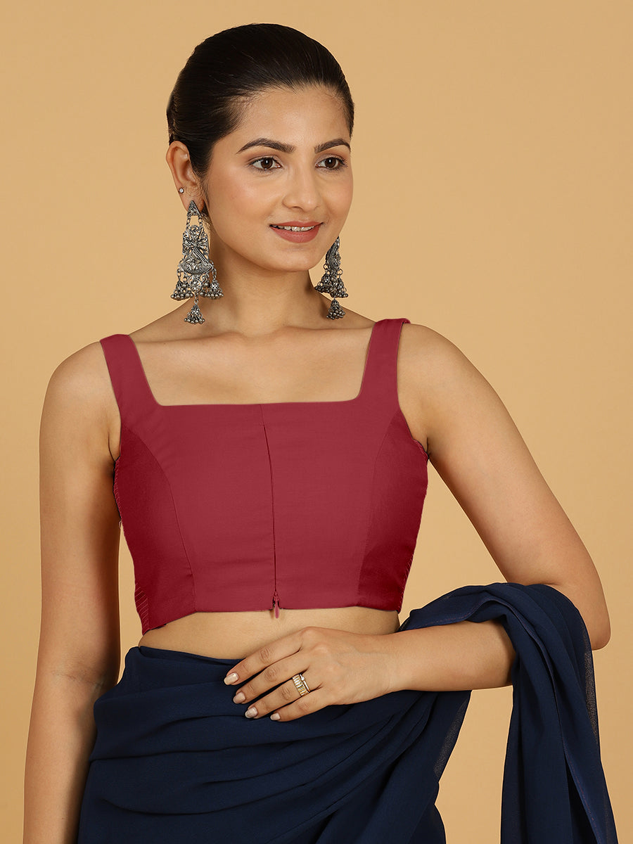 Nirma x Rozaana Saree Blouse, in Red Viscose, featuring sleeveless and square neckline, made for daily & work (view 8).