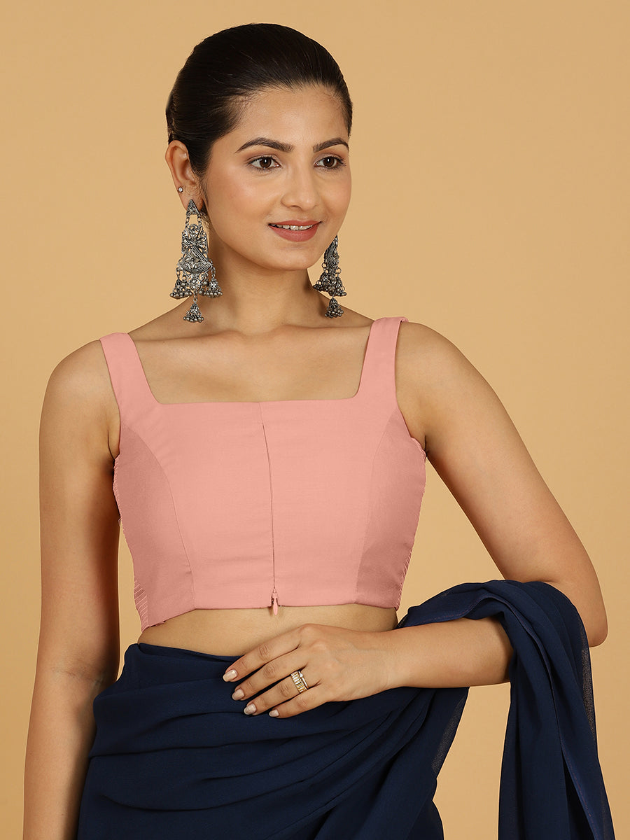 Nirma x Rozaana Saree Blouse, in Pink Viscose, featuring sleeveless and square neckline, made for daily & work (view 7).