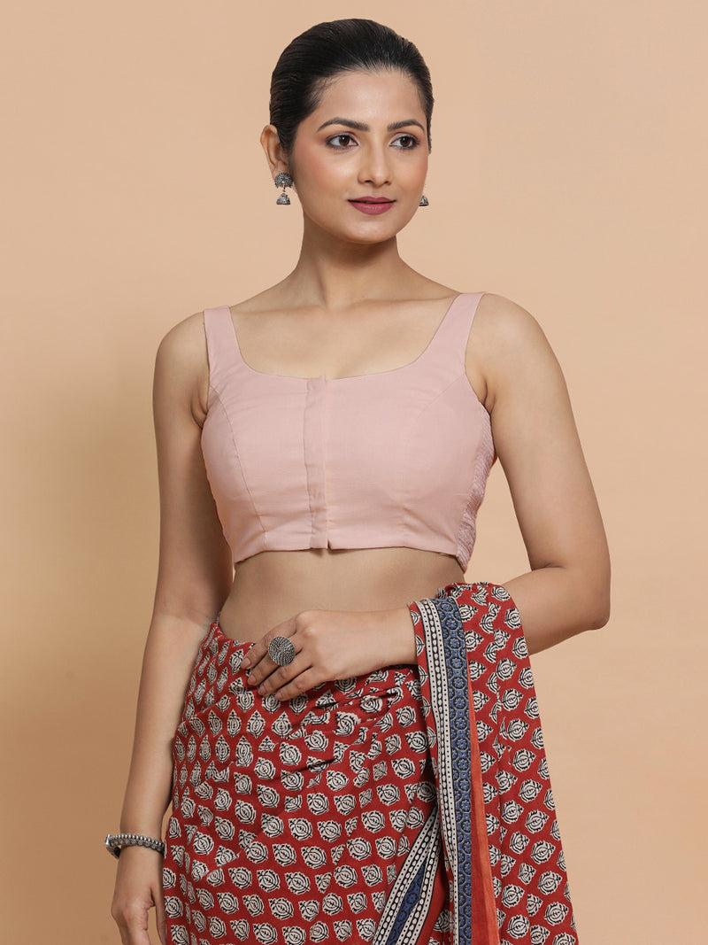 Nisha x Rozaana | Sleeveless Saree Blouse in Misty Pink Linen-Binks