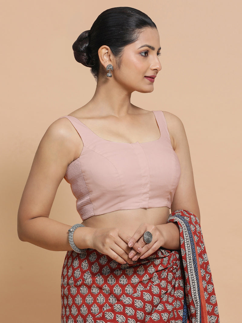 Nisha x Rozaana | Sleeveless Saree Blouse in Misty Pink Linen-Binks