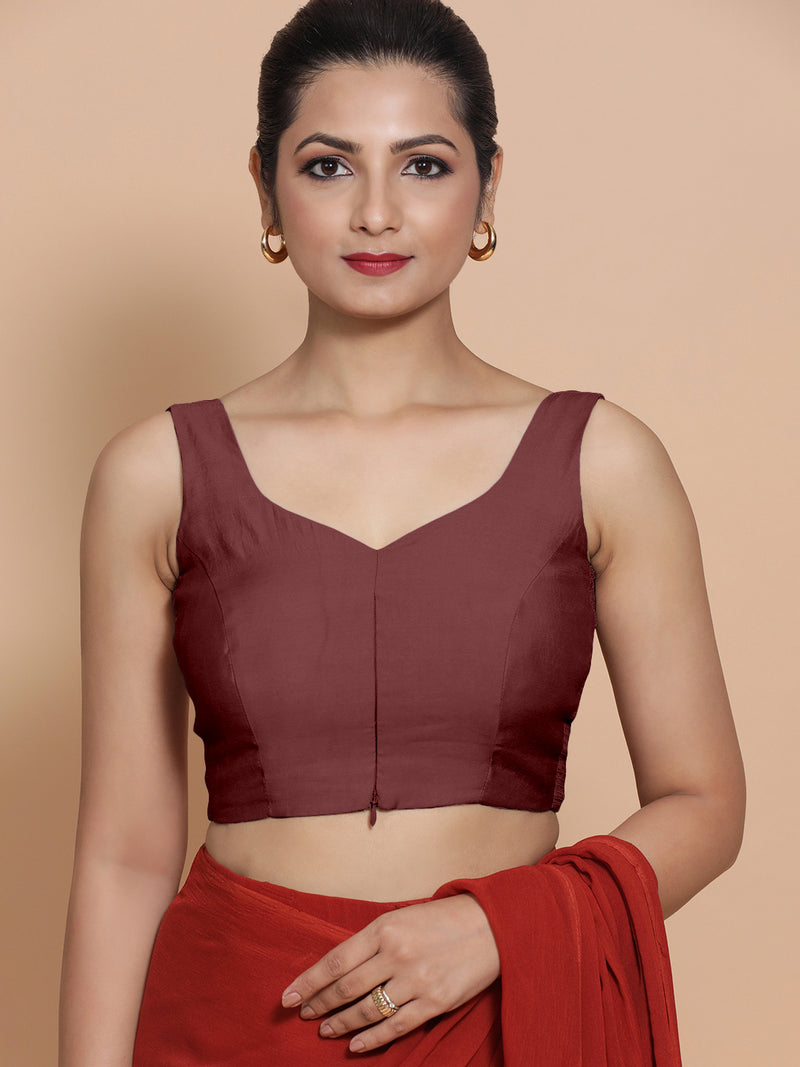 Nitya x Rozaana | Sleeveless Saree Blouse in Deep Maroon-Binks