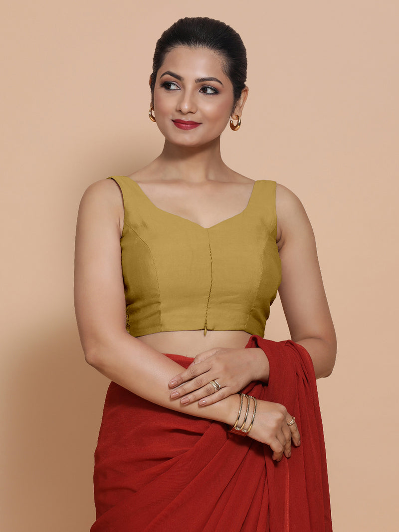 Nitya x Rozaana | Sleeveless Saree Blouse in Dijon Mustard-Binks