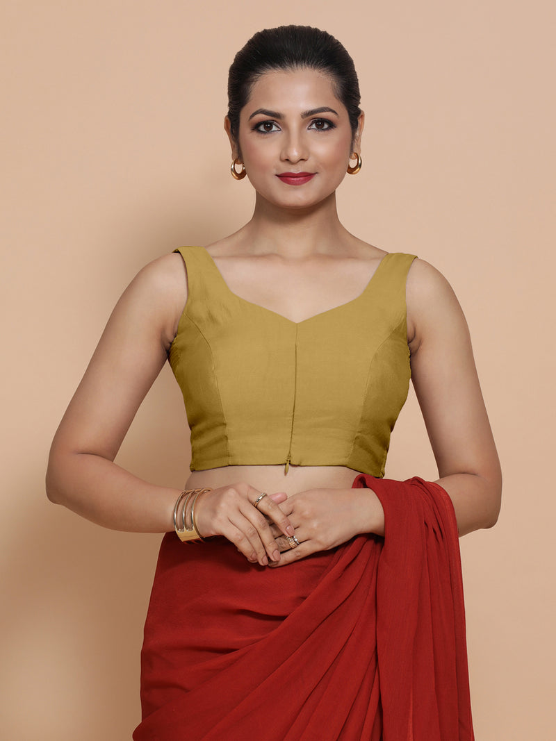 Nitya x Rozaana | Sleeveless Saree Blouse in Dijon Mustard-Binks