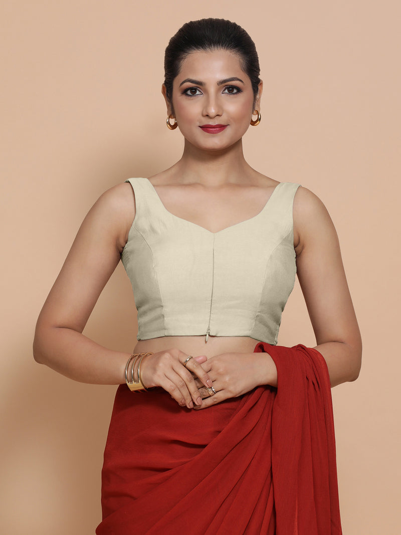 Nitya x Rozaana | Sleeveless Saree Blouse in Ivory-Binks