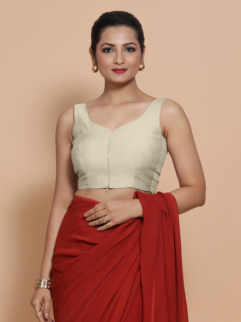 Nitya x Rozaana | Sleeveless Saree Blouse in Ivory-Binks