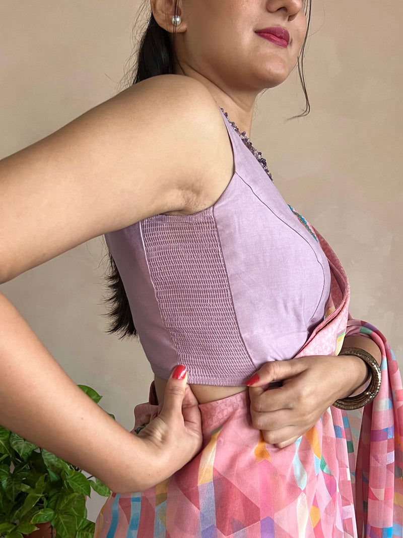 Nitya x Rozaana | Sleeveless Saree Blouse in Lilac-Binks