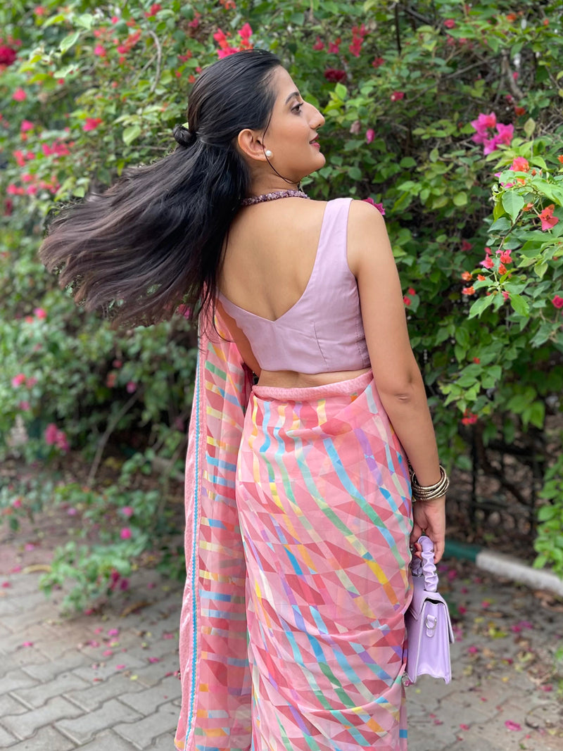 Nitya x Rozaana | Sleeveless Saree Blouse in Lilac-Binks