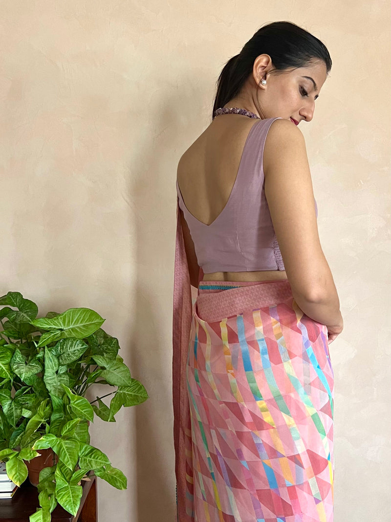Nitya x Rozaana | Sleeveless Saree Blouse in Lilac-Binks
