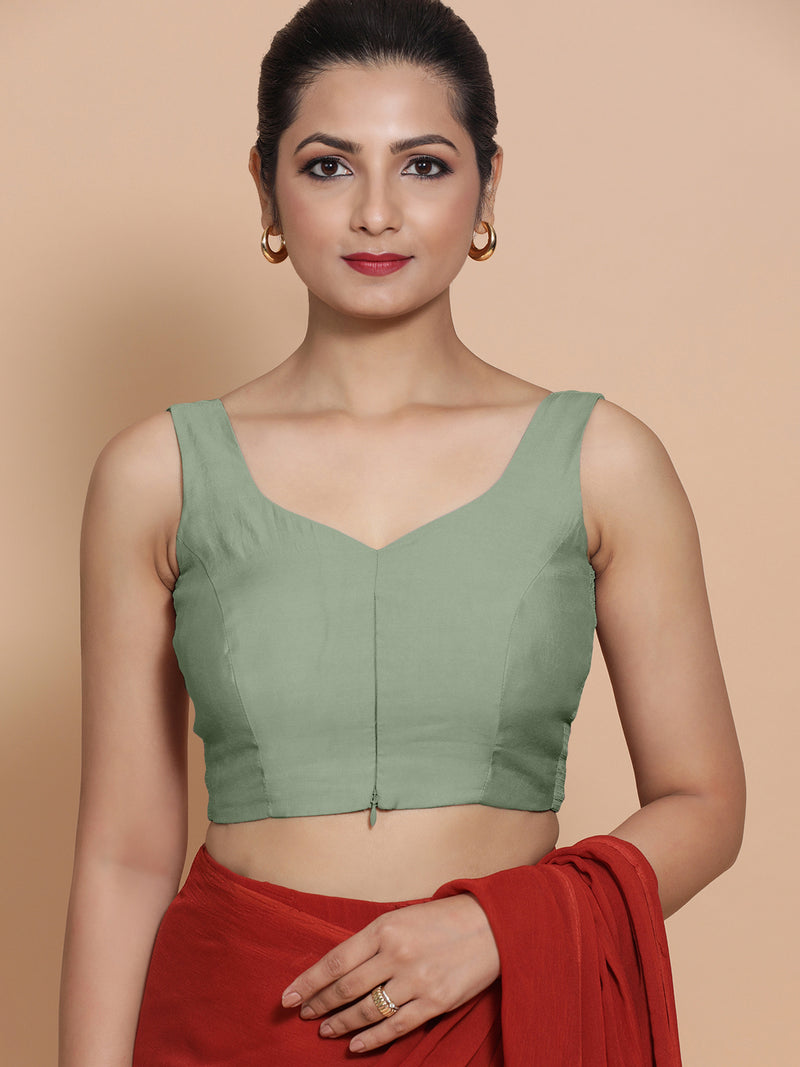Nitya x Rozaana | Sleeveless Saree Blouse in Mint Green-Binks