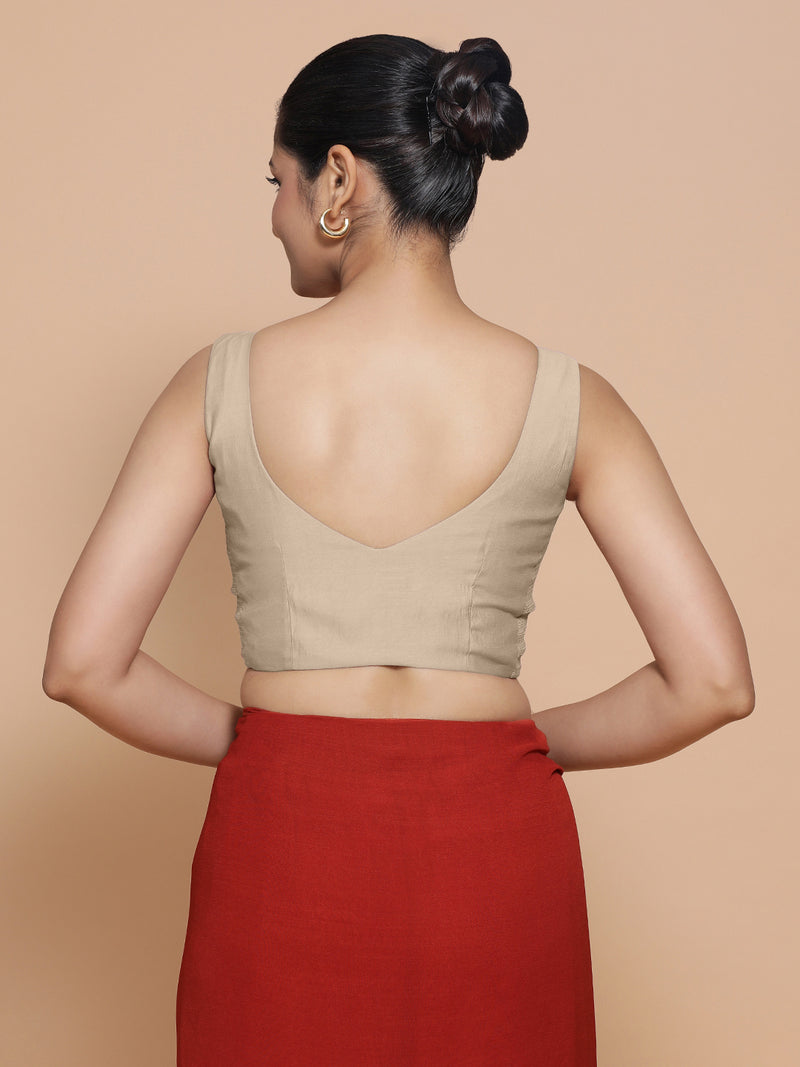 Nitya x Rozaana | Sleeveless Saree Blouse in Oyster Grey-Binks