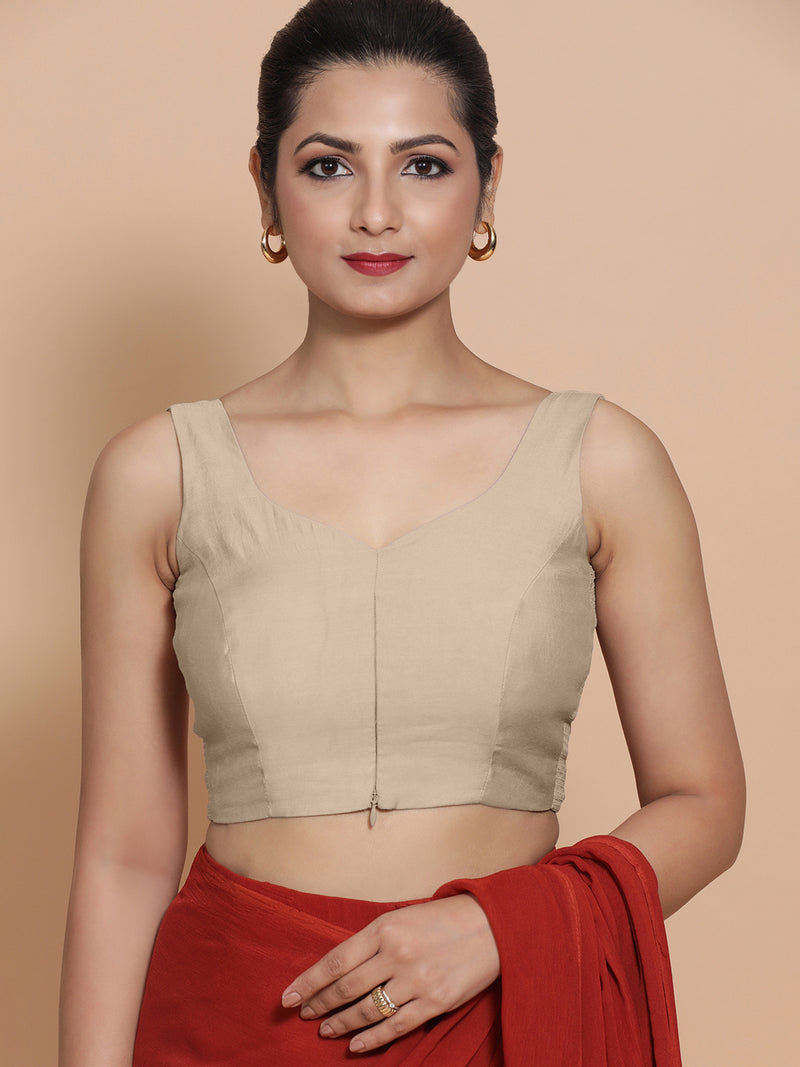 Nitya x Rozaana | Sleeveless Saree Blouse in Oyster Grey-Binks