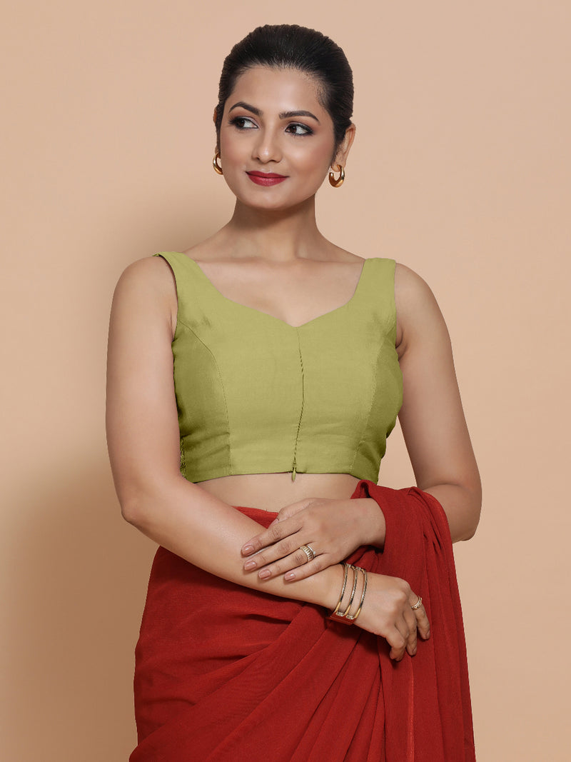 Nitya x Rozaana | Sleeveless Saree Blouse in Pista Green-Binks