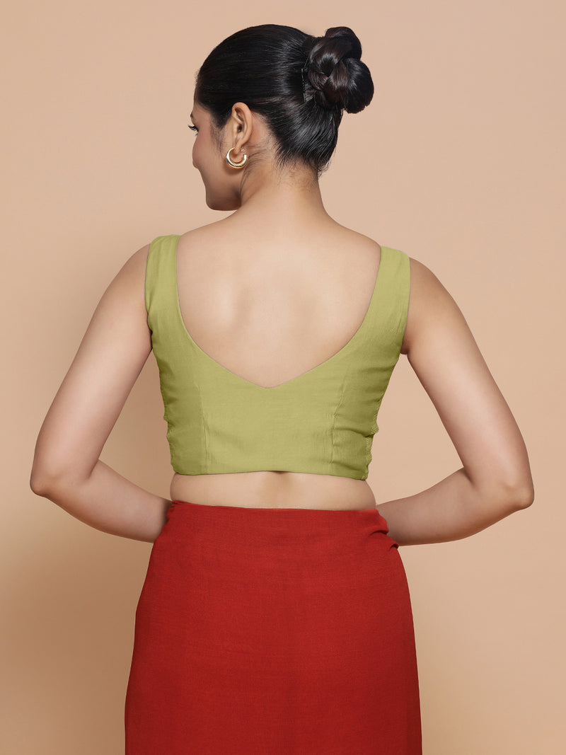 Nitya x Rozaana | Sleeveless Saree Blouse in Pista Green-Binks