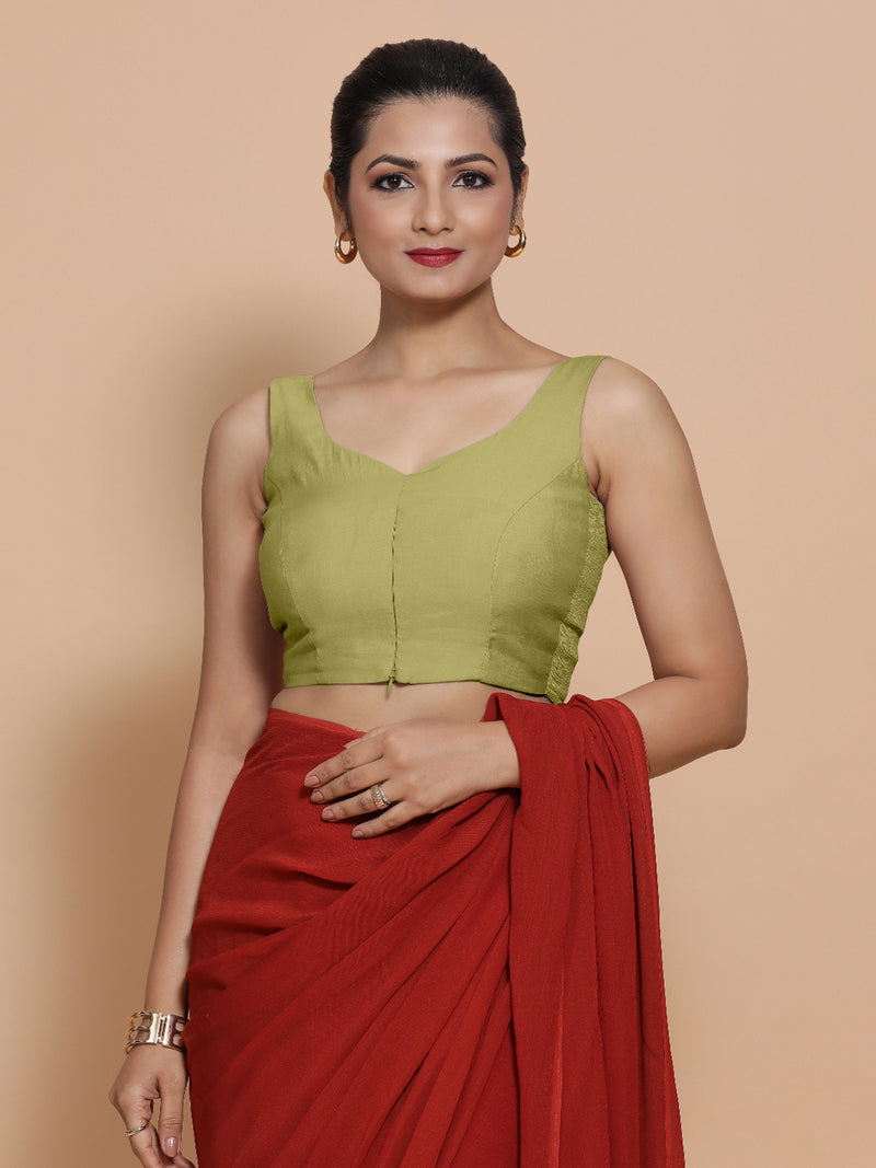 Nitya x Rozaana | Sleeveless Saree Blouse in Pista Green-Binks