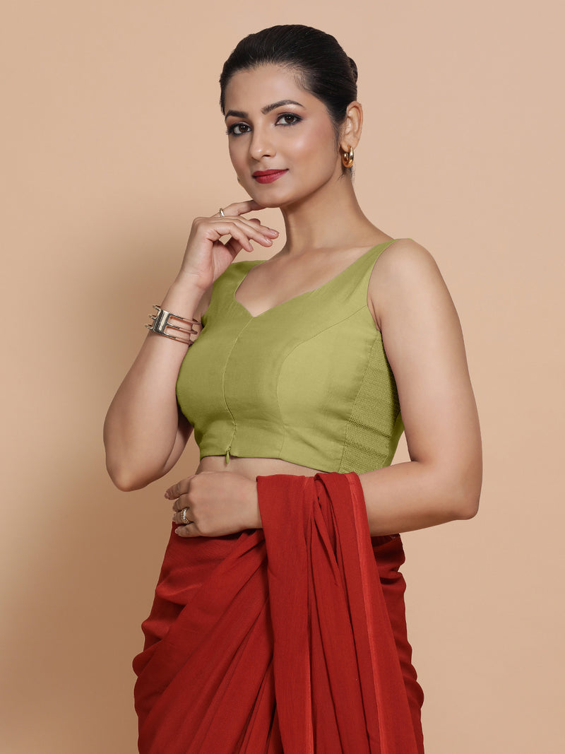 Nitya x Rozaana | Sleeveless Saree Blouse in Pista Green-Binks