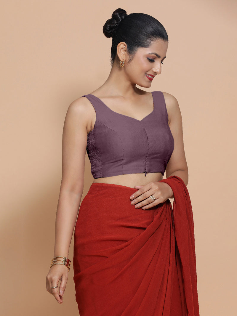 Nitya x Rozaana | Sleeveless Saree Blouse in Purple Mauve-Binks