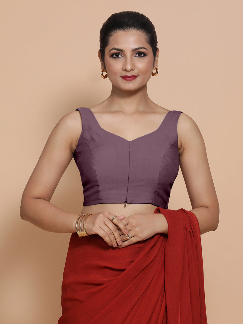 Nitya x Rozaana | Sleeveless Saree Blouse in Purple Mauve-Binks