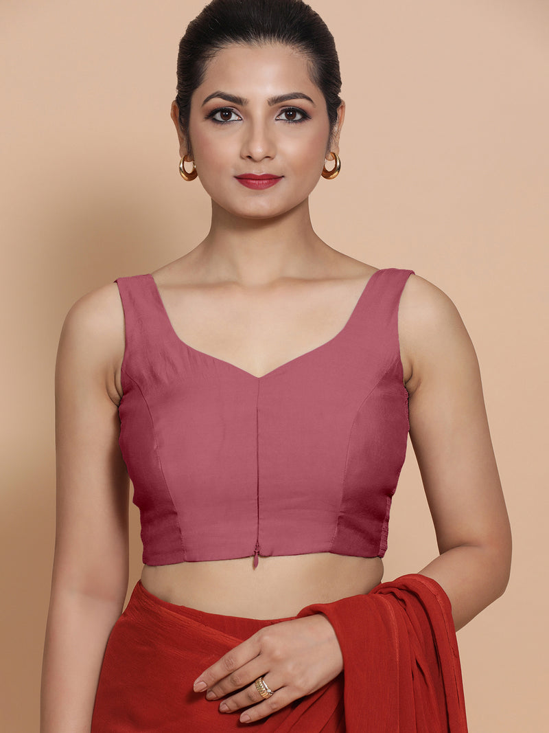 Nitya x Rozaana | Sleeveless Saree Blouse in Rose Pink-Binks