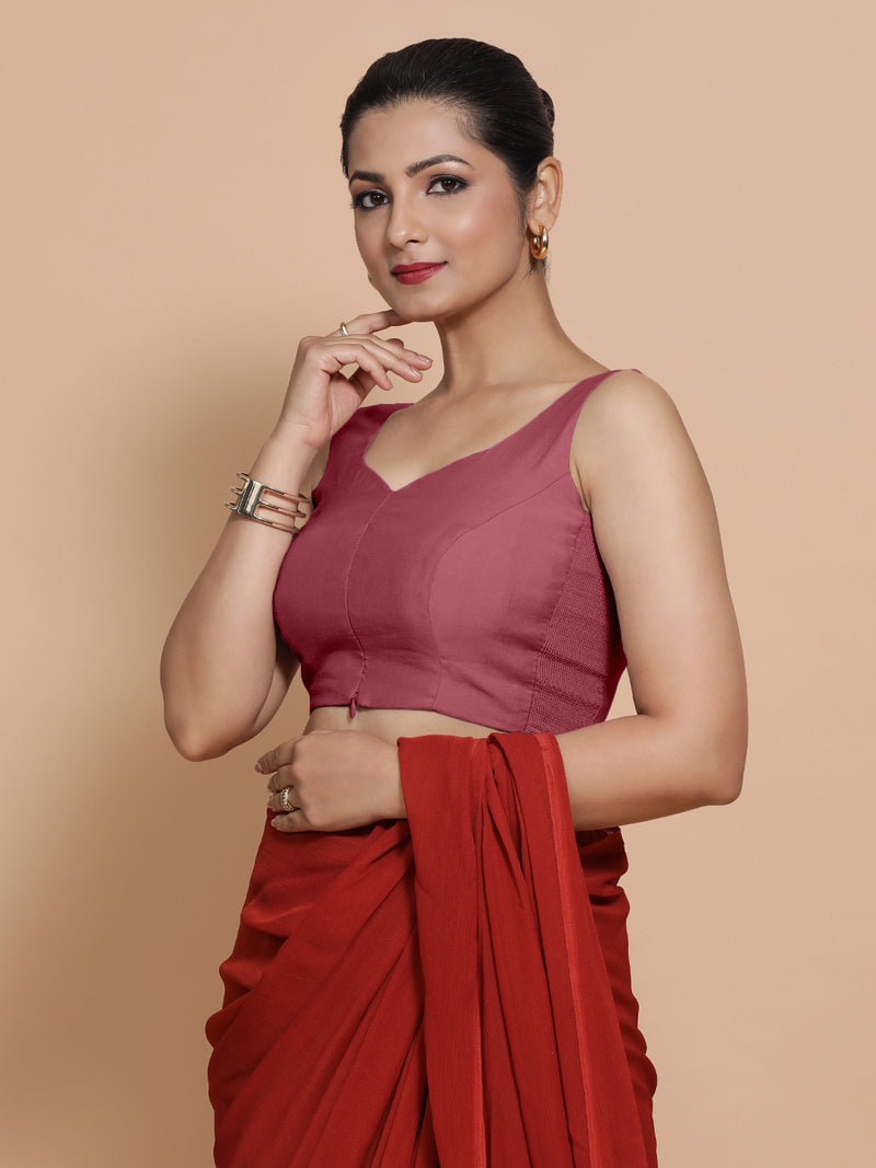 Nitya x Rozaana | Sleeveless Saree Blouse in Rose Pink-Binks
