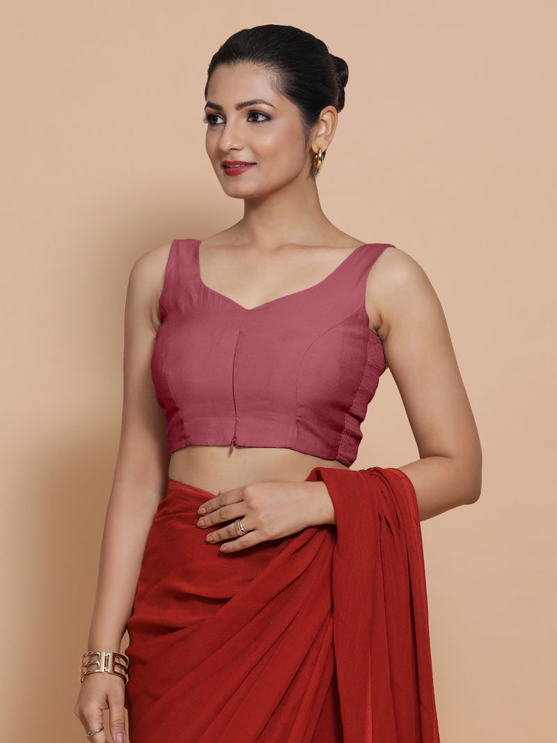 Nitya x Rozaana | Sleeveless Saree Blouse in Rose Pink-Binks