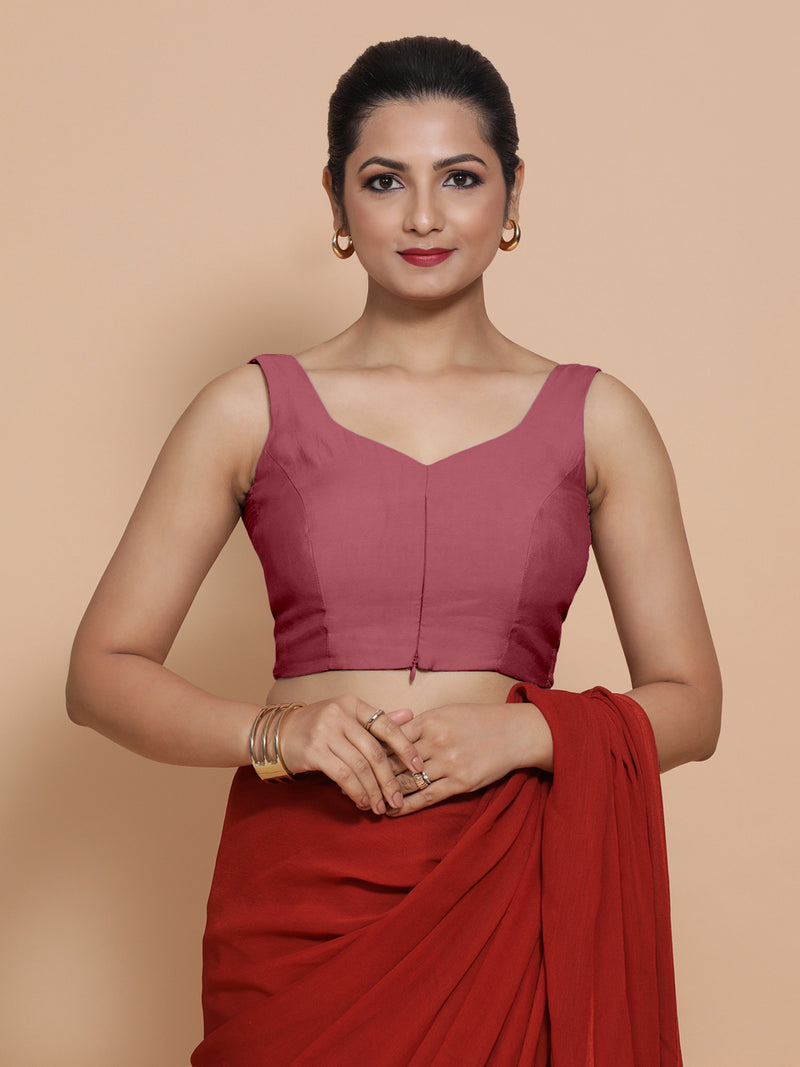 Nitya x Rozaana | Sleeveless Saree Blouse in Rose Pink-Binks