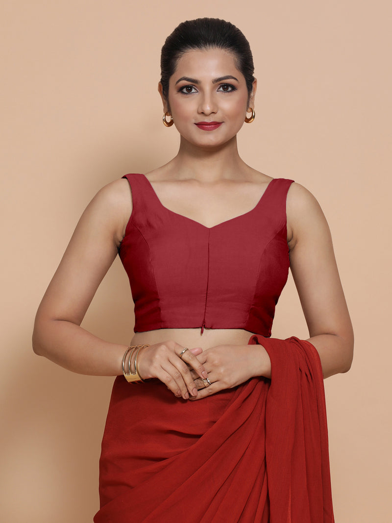 Nitya x Rozaana | Sleeveless Saree Blouse in Scarlet Red-Binks