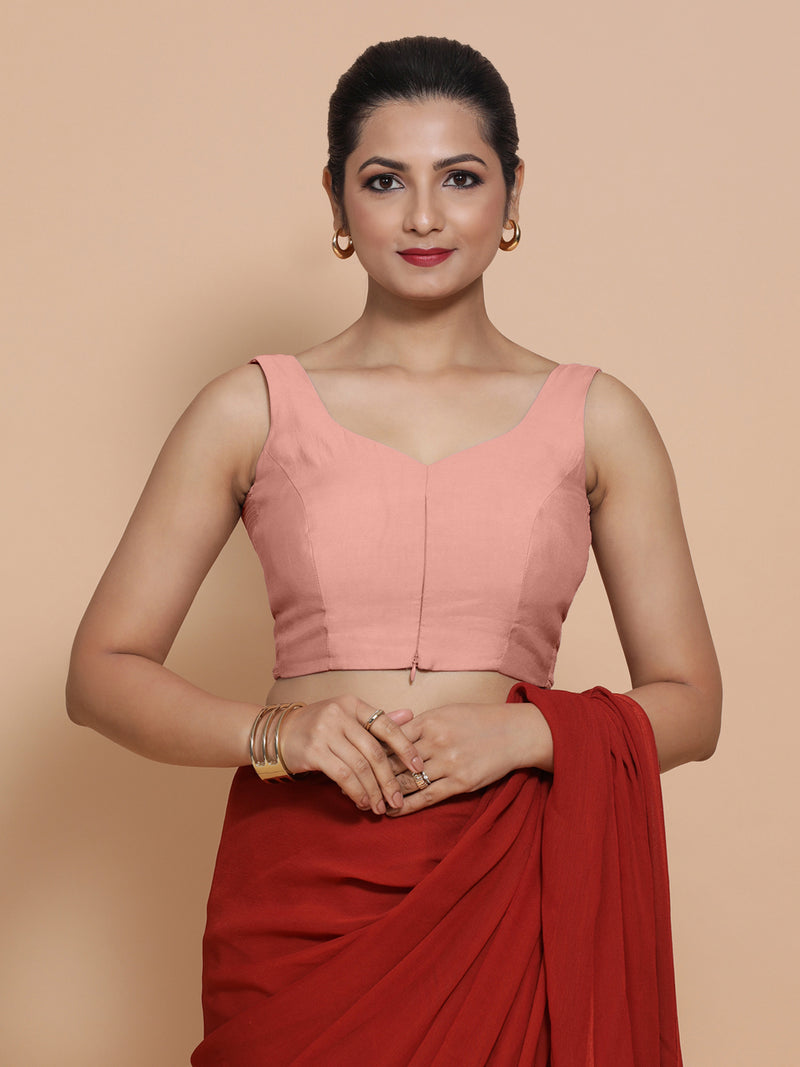 Nitya x Rozaana | Sleeveless Saree Blouse in Sea Pink-Binks
