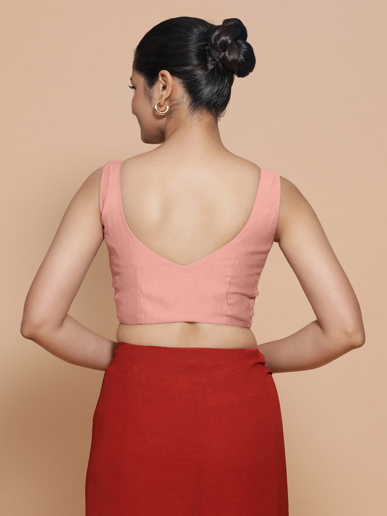 Nitya x Rozaana Saree Blouse, in Pink Viscose, featuring sleeveless and sweetheart neckline, made for daily & work (view 2).