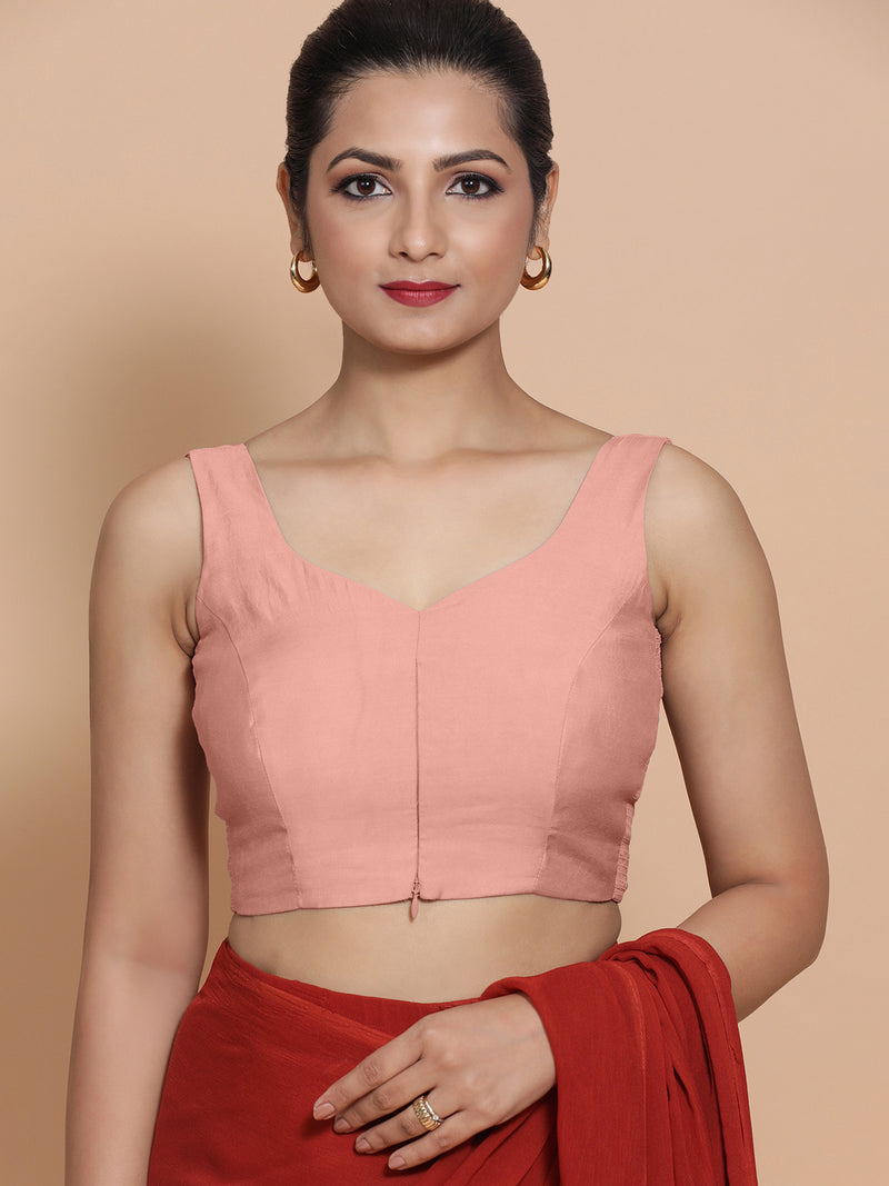 Nitya x Rozaana | Sleeveless Saree Blouse in Sea Pink-Binks
