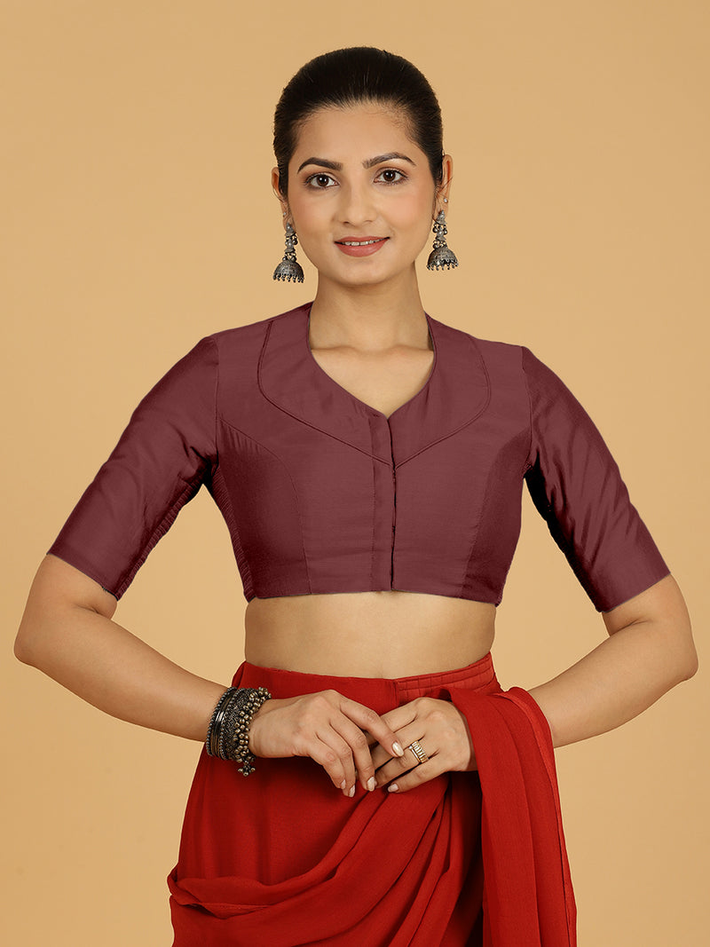 Pallavi x Rozaana | Elbow Sleeves Saree Blouse in Deep Maroon-Binks