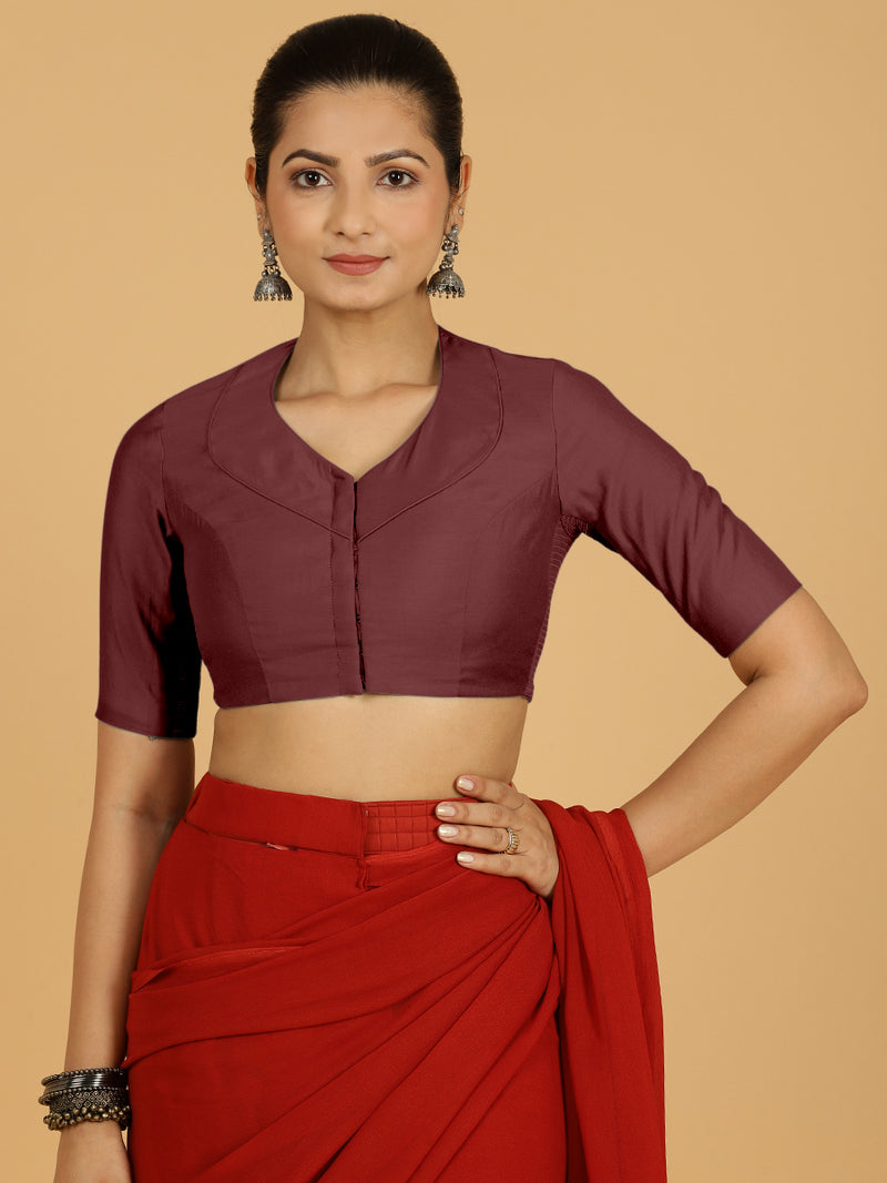 Pallavi x Rozaana | Elbow Sleeves Saree Blouse in Deep Maroon-Binks