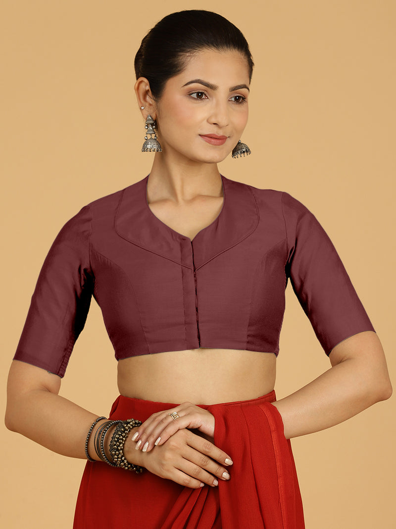 Pallavi x Rozaana | Elbow Sleeves Saree Blouse in Deep Maroon-Binks