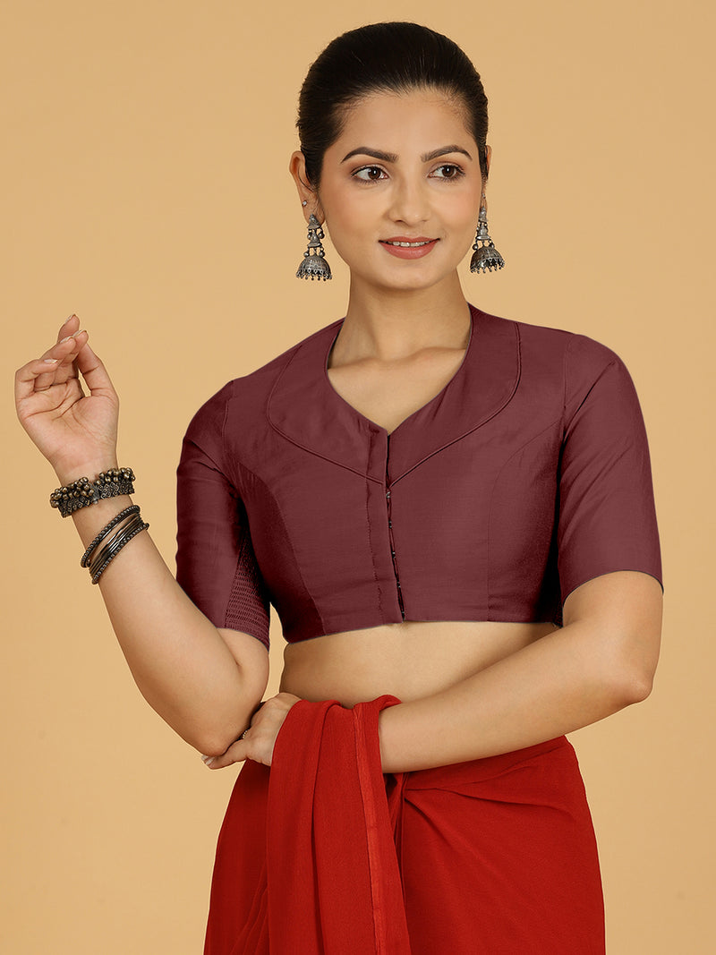 Pallavi x Rozaana | Elbow Sleeves Saree Blouse in Deep Maroon-Binks