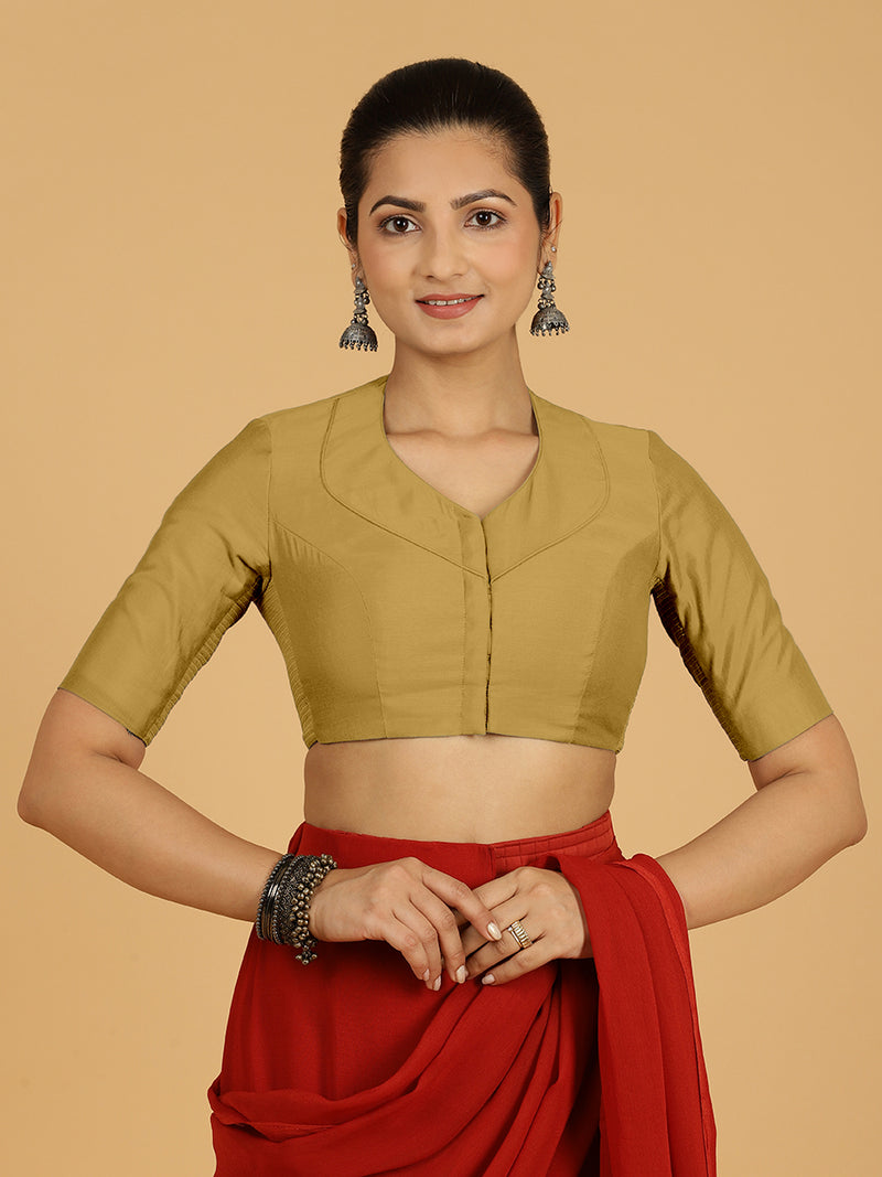 Pallavi x Rozaana | Elbow Sleeves Saree Blouse in Dijon Mustard-Binks