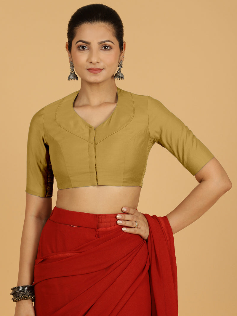 Pallavi x Rozaana | Elbow Sleeves Saree Blouse in Dijon Mustard-Binks