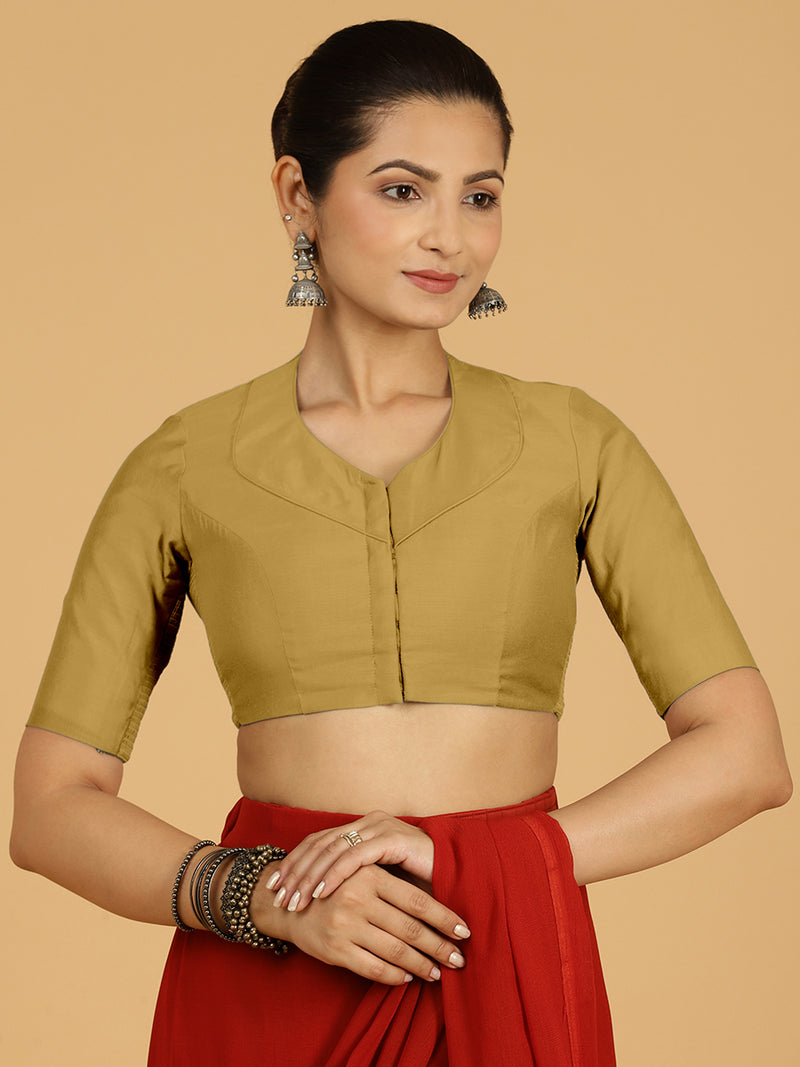 Pallavi x Rozaana | Elbow Sleeves Saree Blouse in Dijon Mustard-Binks