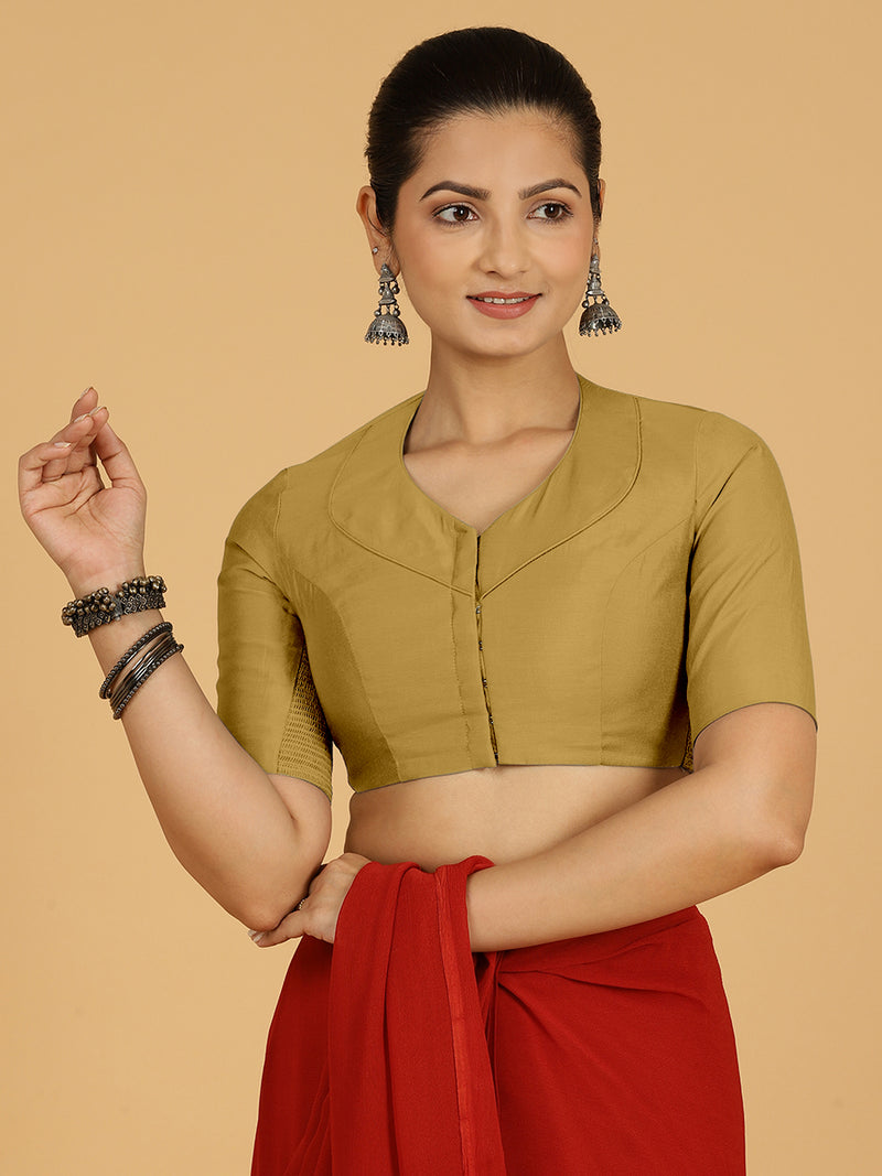 Pallavi x Rozaana | Elbow Sleeves Saree Blouse in Dijon Mustard-Binks