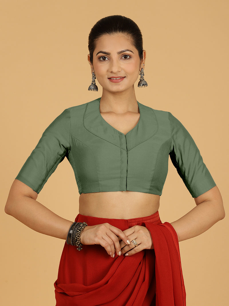 Pallavi x Rozaana | Elbow Sleeves Saree Blouse in Hunter Green-Binks