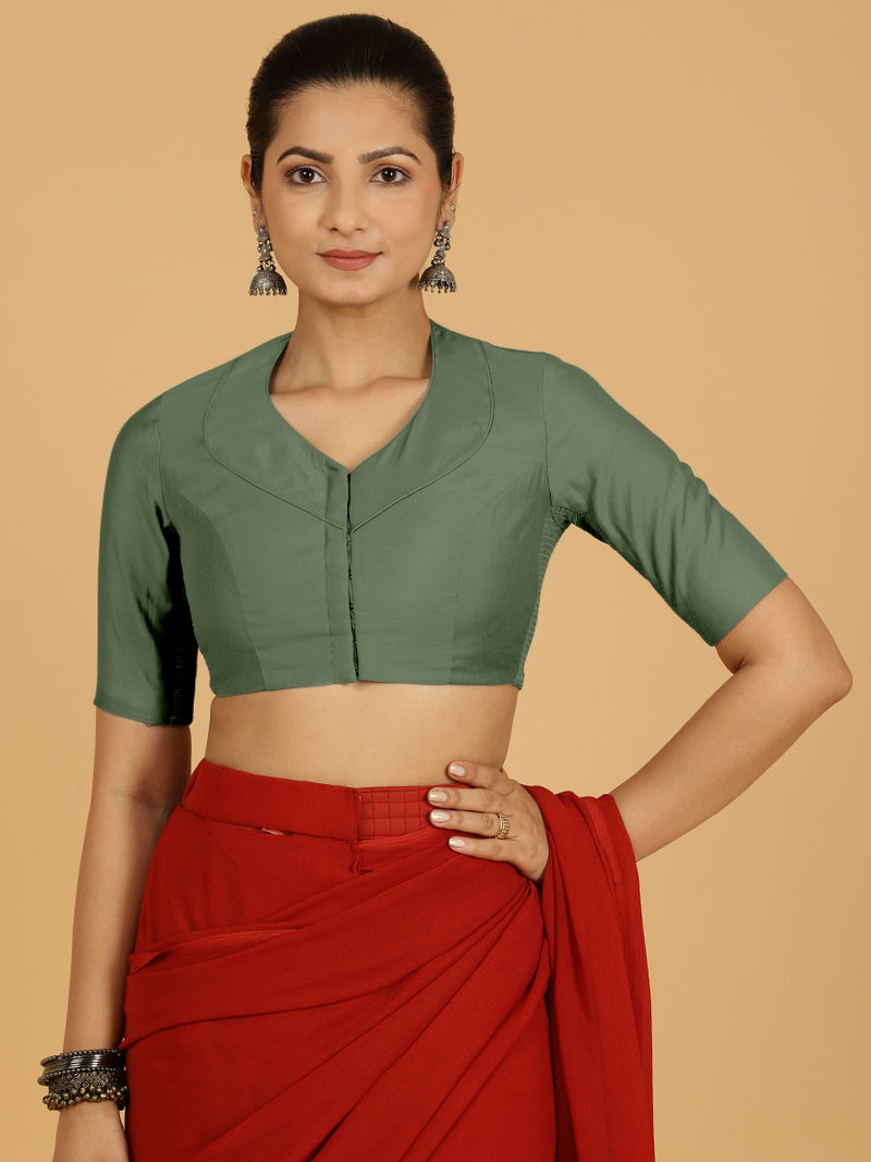 Pallavi x Rozaana | Elbow Sleeves Saree Blouse in Hunter Green-Binks