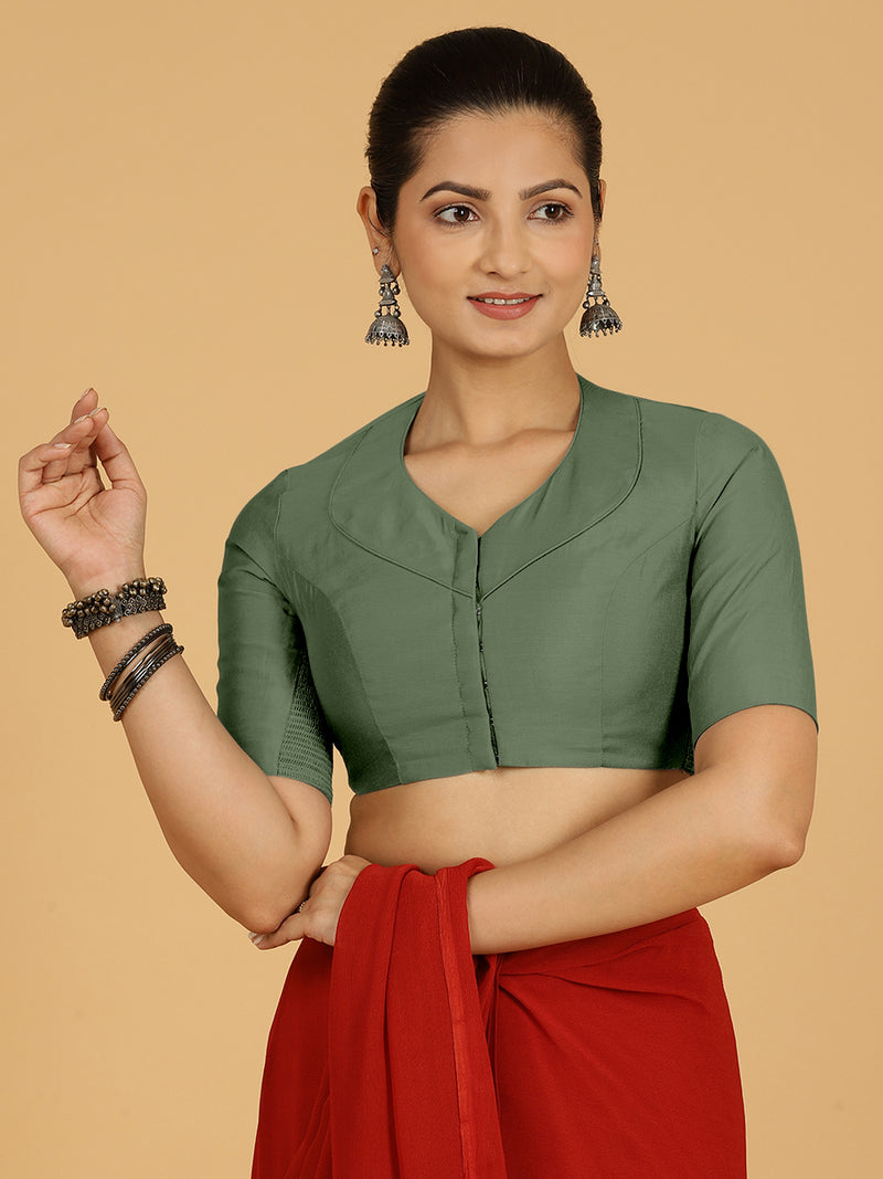 Pallavi x Rozaana | Elbow Sleeves Saree Blouse in Hunter Green-Binks