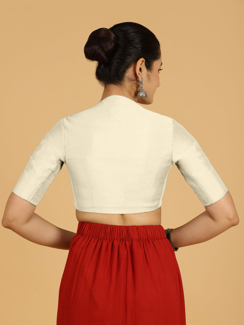 Pallavi x Rozaana | Elbow Sleeves Saree Blouse in Ivory-Binks