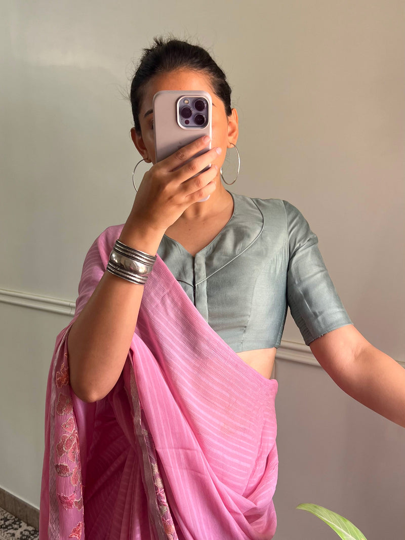 Pallavi x Rozaana | Elbow Sleeves Saree Blouse in Mint Green-Binks