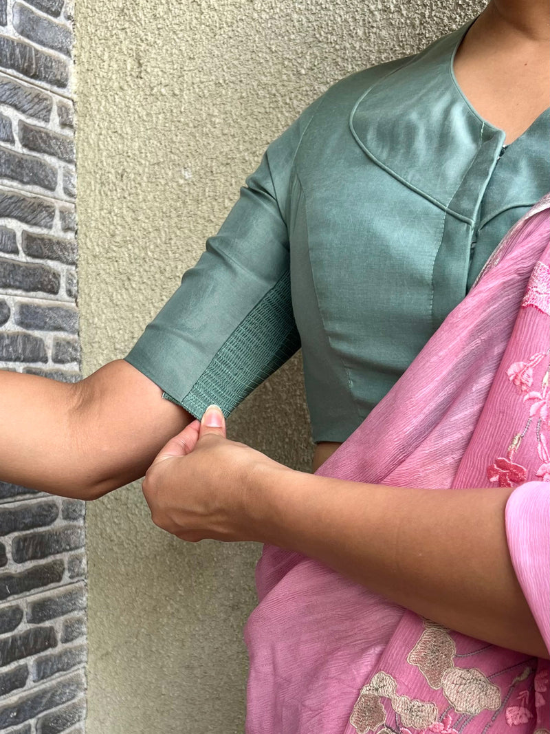 Pallavi x Rozaana | Elbow Sleeves Saree Blouse in Mint Green-Binks