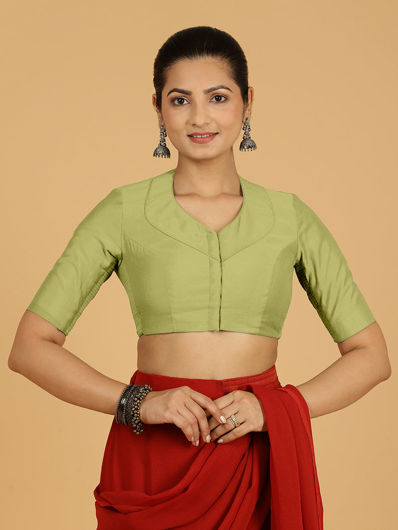 Pallavi x Rozaana | Elbow Sleeves Saree Blouse in Pista Green-Binks